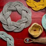 Rustic and nautical rope art from All for Know Gallery in Bay of Fundy Nova Scotia with bowls, wreaths