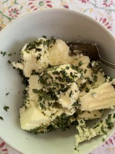 FResh unsalted buuuter churned with tarragon and thyme and lemon zest for a DIY dinner hack 