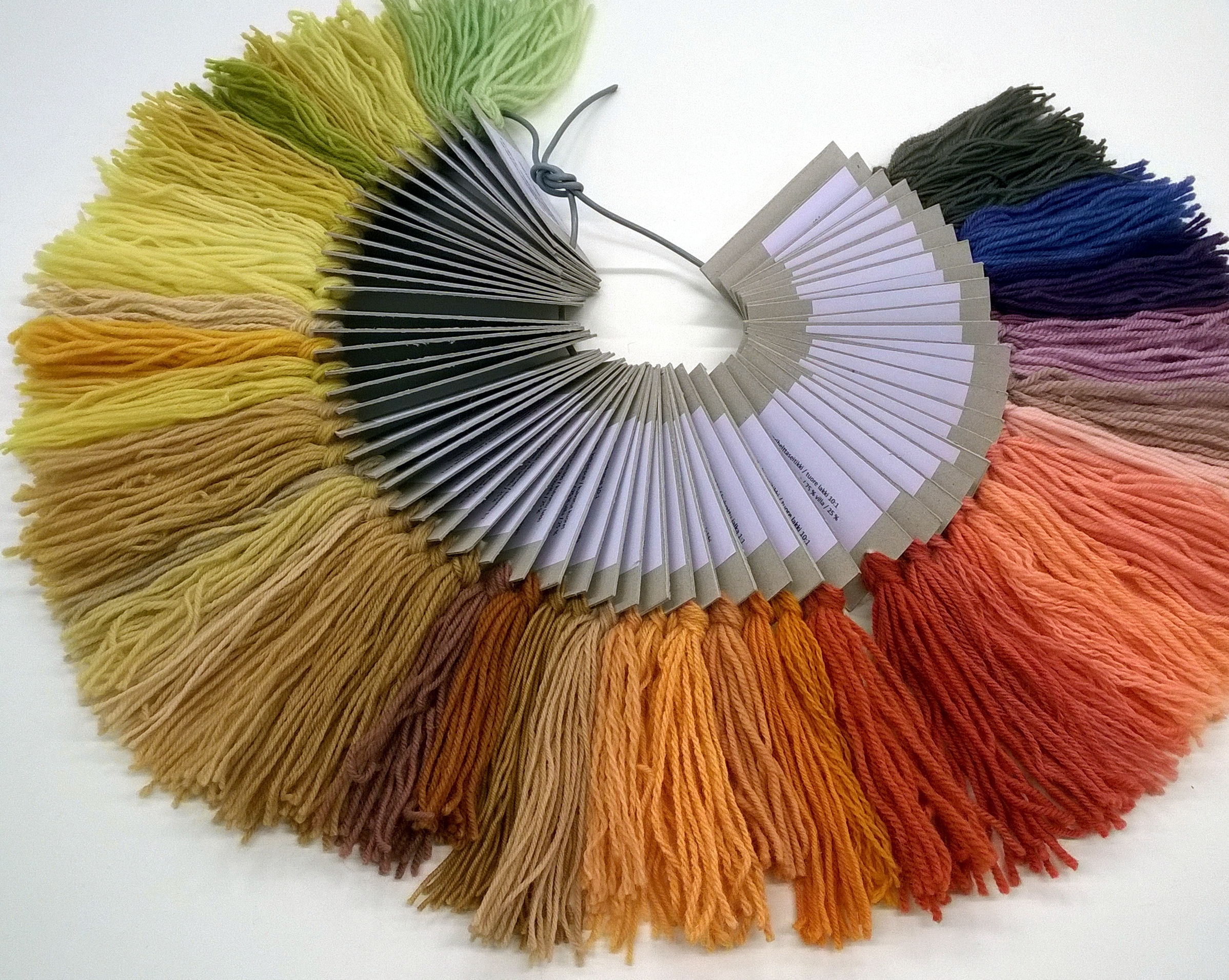 a wheel of threads colored with plant-based dyes from Finnish textile designers