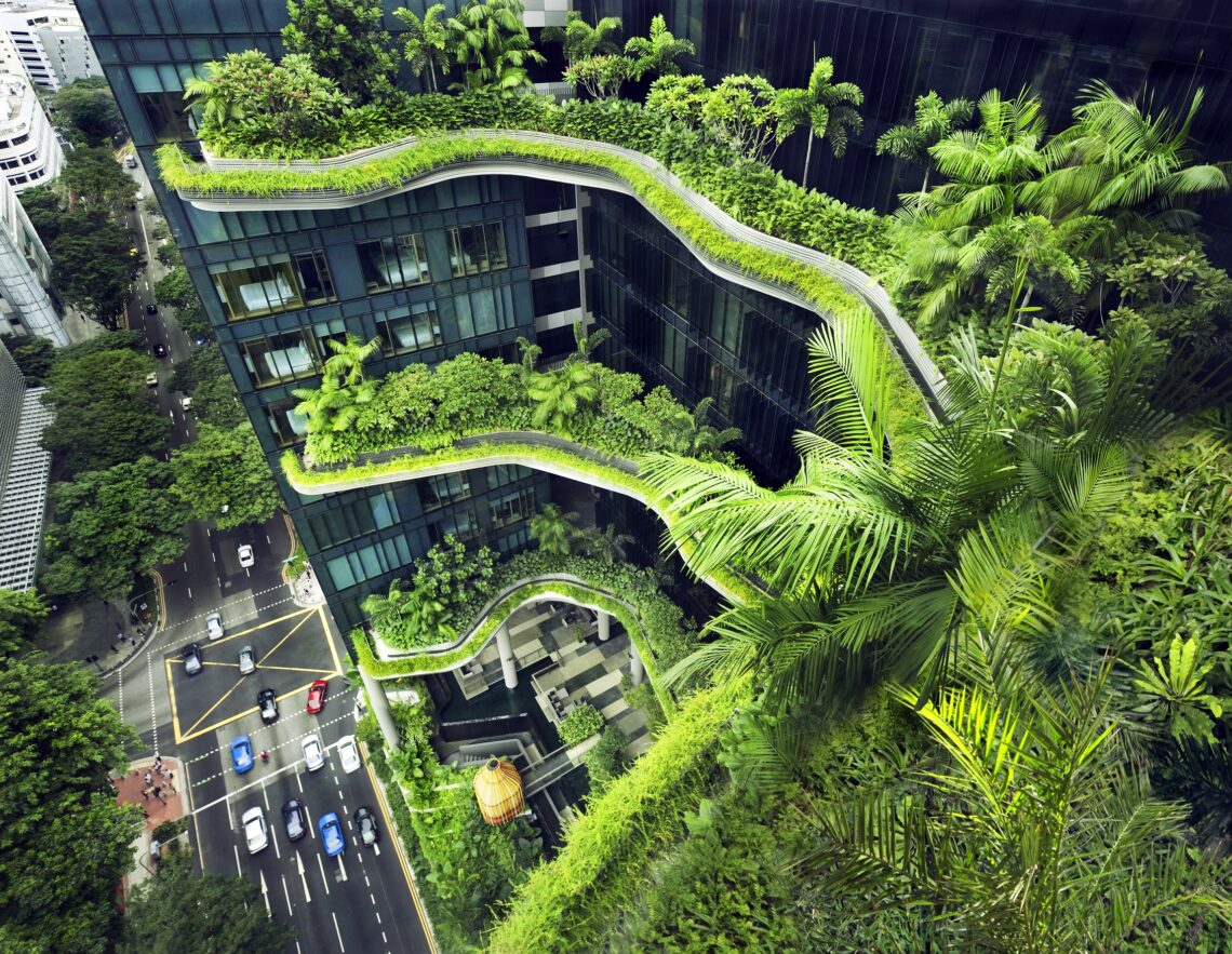 sustainable cascading gardens in Singapore
