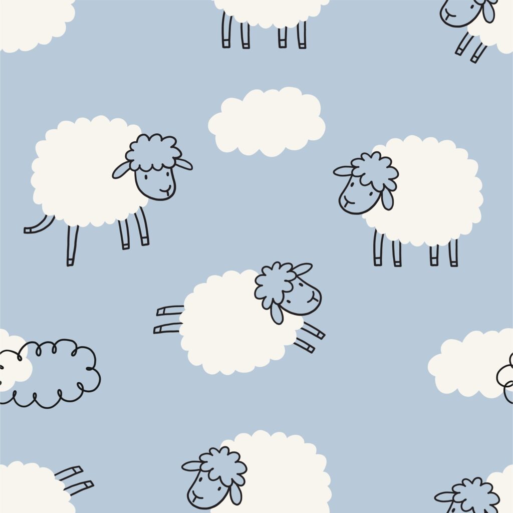 a bunch of fluffy sheep against a blue background